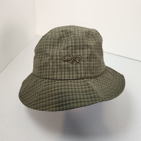 Outdoor Research Accessories - Outdoor Research Womens Green Checkered Lightstorm Bucket Hat Waterproof UPF50